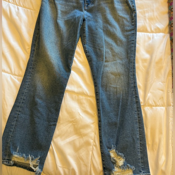 Good American Soft-tech Good Curve Straight Jeans Distressed Denim Size 15 - Picture 3 of 5